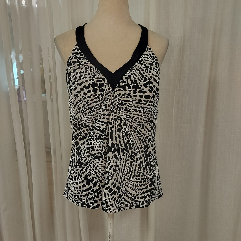 2/$30 Jantzen Black & White Animal‎ Print Tankini Bathing Suit Top Plus Sz 18